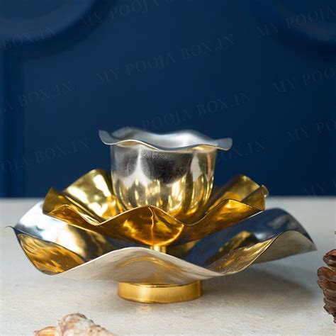 Buy Silver Gold Akhand Jyot Diya Online in India - Mypoojabox.in
