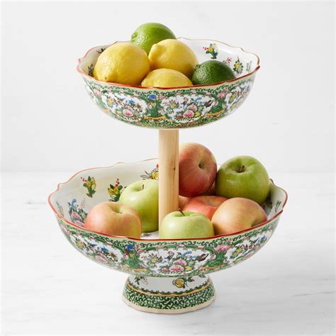 Famille Rose Two Tier Porcelain Fruit Bowl | Tiered fruit bowl ...