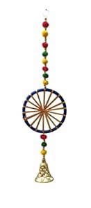 Buy Handmade Blue Wheel Wall Hanging with Pom Pom Beads & Golden Bell ...