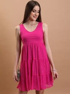 Tokyo Talkies Women Tiered Pink Above Knee/Mid Thigh Length Dress - Buy ...
