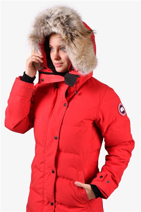Canada Goose Red Down Long Puffer Jacket with Removable Fur Hood Size ...