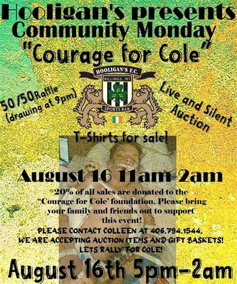 Courage for Cole Community Monday, Hooligan's Sports Bar, Billings ...