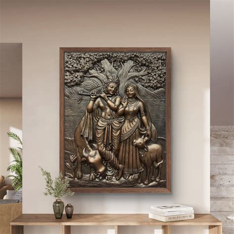 4x3 Feet Radha Krishna 3D Elevation Sculpture | Relief Mural Wall Art ...