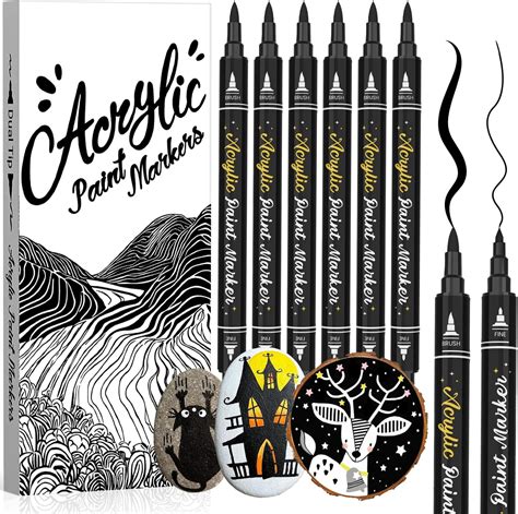 Amazon.com: AKARUED 6 Pack Acrylic Black Paint Marker - Dual Tip ...