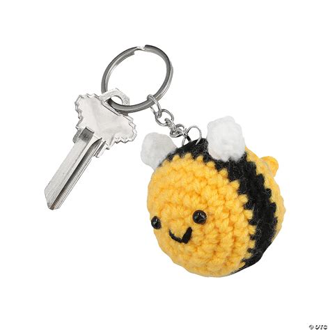2 1/4" x 4 1/2" Bright Yellow & Black Crochet-Style Bee Keychains