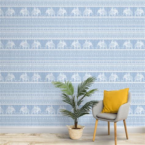 Elephant Printed Blue Wallpaper for Living Room| Life n Colors