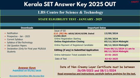 Kerala SET Final Answer Key 2025 Released, Download Paper 1 and 2 ...