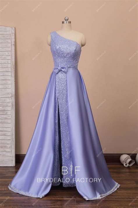 Lilac Sparkly Sheath Formal Dress with Detachable Satin Overskirt