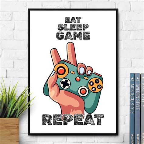 Plakat EAT, SLEEP, GAME, REPEAT, prezent dla gracza - PlakatoweLove.pl