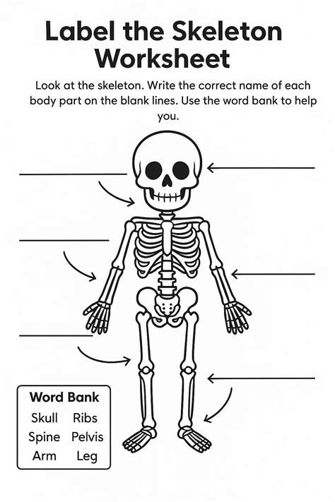Label the Skeleton Body parts Worksheet - Download & Print Now!