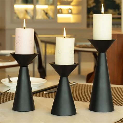 Buy Black Candle Holders Set of 3 - Metal Candle Holders for Pillar ...