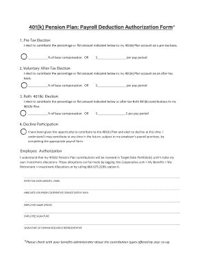 Fillable Online 401(k) Pension Plan: Payroll Deduction Authorization ...