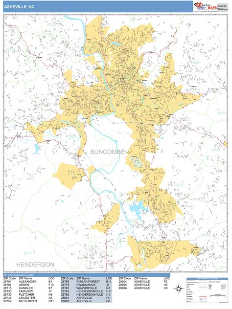 Asheville North Carolina Wall Map (Basic Style) by MarketMAPS - MapSales