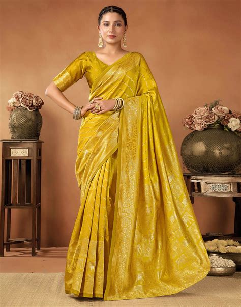 Mustard Yellow Silk Woven Saree – Sudathi
