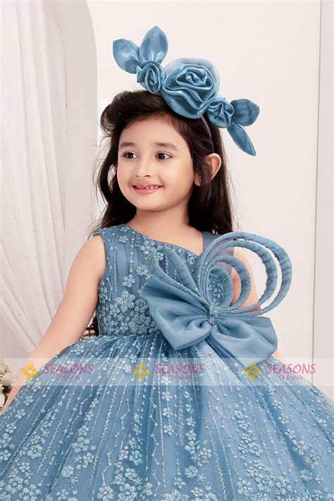 Greyish Blue Glitter work Short Partywear Frock for Girls – Seasons Chennai