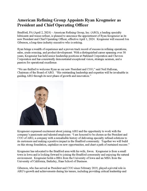 Krogmeier succeeds Giberson as president, chief operating officer ...