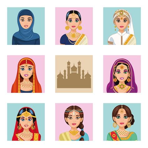 Arabic brides eight characters | Premium Vector