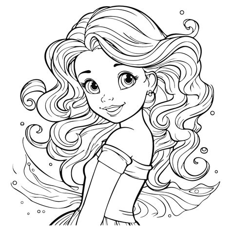 Kawaii Princess Coloring Page for Kids 26171465 Vector Art at Vecteezy
