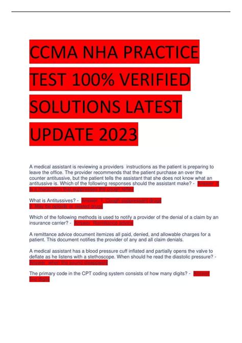 CCMA NHA PRACTICE TEST 100% VERIFIED SOLUTIONS LATEST UPDATE 2023 ...