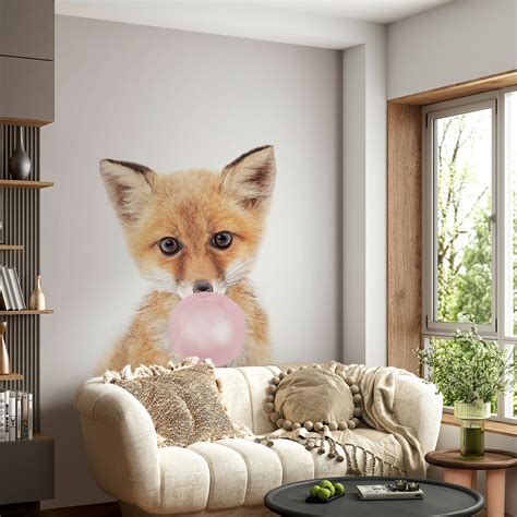 Adorable Fox with Bubblegum Wallpaper: Cute Animal Phone Background