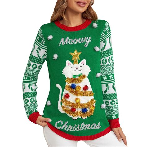 Bjutir Christmas Sweater Women Crewneck Long Sleeve Pullover Top Cute ...