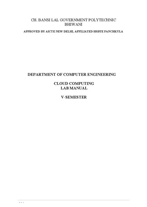 Cloud Computing Lab Manual (CSE 695105350) for V Semester Students ...