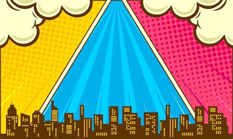 Sfondo comico colorato con silhouette della città e nuvola | Vettore ...