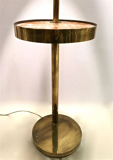 Mid-Century Brass Floor Lamp, with Swivel Cerused Wood Tray Table For ...