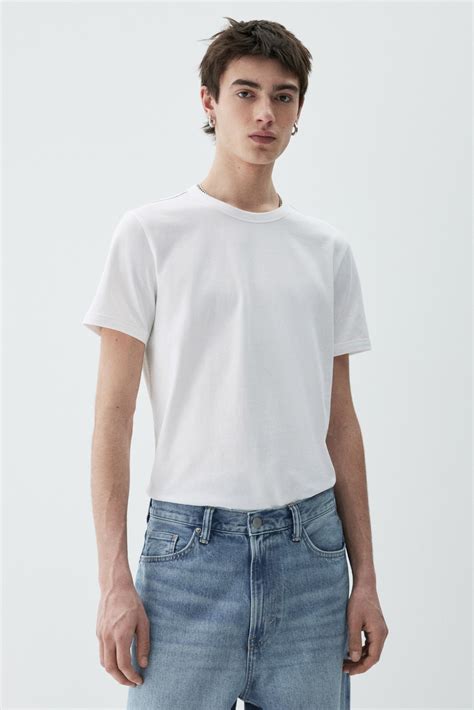 Slim Fit Cotton T-shirt - White - Men | H&M IN
