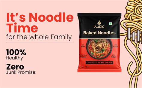 Auric Baked Instant Chinese Schezwan Noodles 70 Gram (Pack Of 12) Baked ...