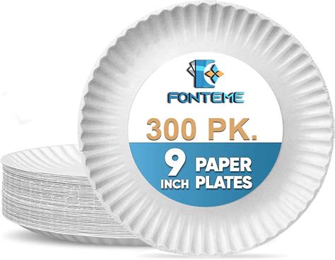 Amazon.com: Fonteme 9-Inch Disposable Paper Plates – 300 Count | White ...
