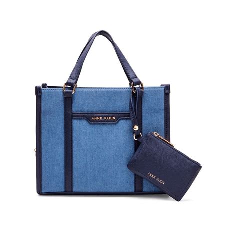 Buy Anne Klein Blue Denim Handbag with Attached Pouch & Detachable ...