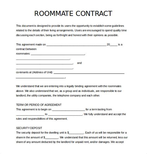 Roommate Agreement Template Word | Free Sample, Example & Format Template
