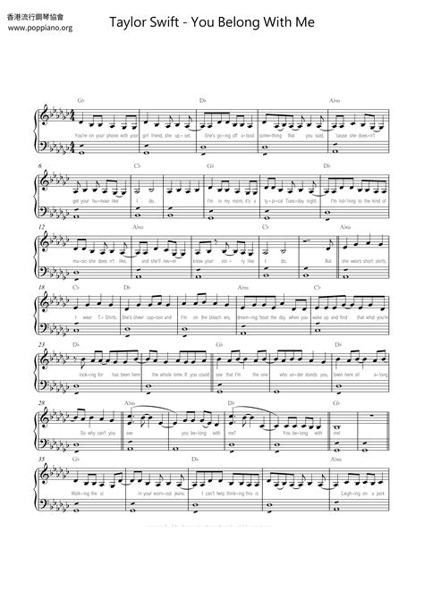 Taylor Swift-You Belong With Me Sheet Music pdf, - Free Score Download ★