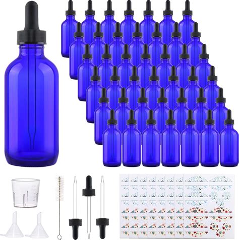 Amazon.com: Comrzor 42 Pack 4oz Cobalt Blue Glass Bottles with Glass ...