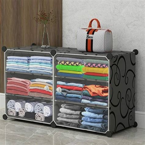 Coroid Plastic Cloth Almari Wardrobe 2-Door 6-Shelf Plastic Collapsible ...