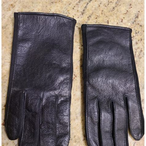 Vintage Size S Black Stretch Leather 8" Gloves... - Depop