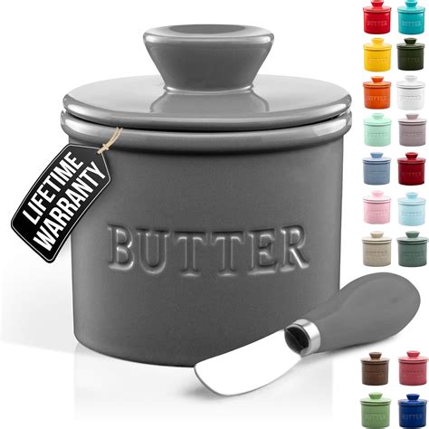 Amazon.com | Zulay Kitchen Porcelain Butter Crock With Lid & Knife ...