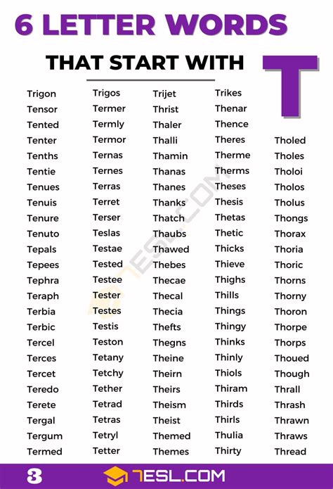 6 Letter Words Starting with T (980 Words in English) • 7ESL