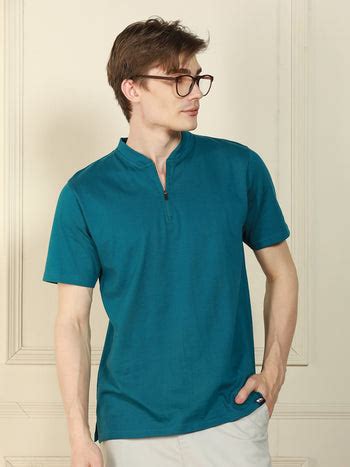 Men's Teal Henley Neck Solid Cotton T-Shirt – DENNIS LINGO