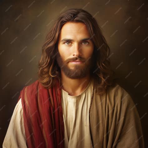 Premium AI Image | portrait of jesus with long hair and beard