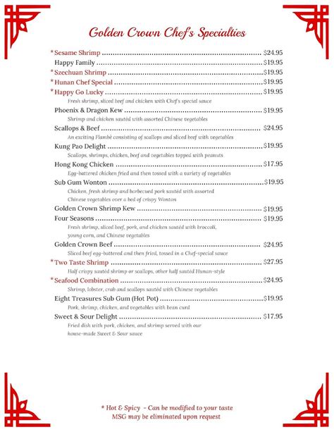 Menu at Golden Crown Chinese Restaurant, Corpus Christi, Everhart Rd