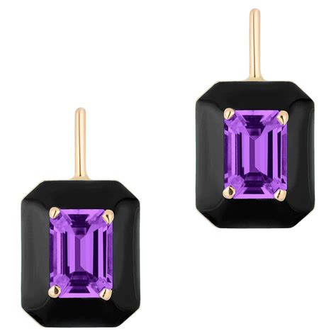 Illusion Set Emerald Cut Black Enamel Diamond Earrings For Sale at 1stDibs