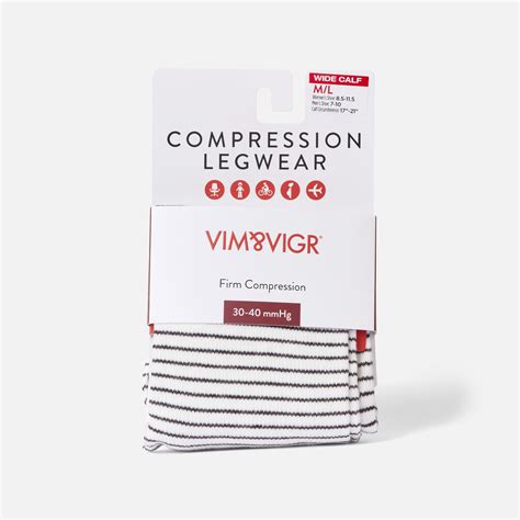 VIM & VIGR Cotton Compression Socks, Pinstripe, Cream and Black, 30-40 mmHg