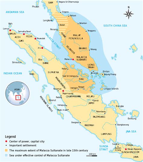 Map of Malacca Straits in Malay Archipelago