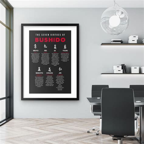 The Seven Virtues of Bushido Wall Art Japan Samurai Framed Poster ...