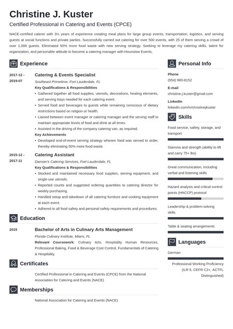 Bildergebnis für examples of catering resumes