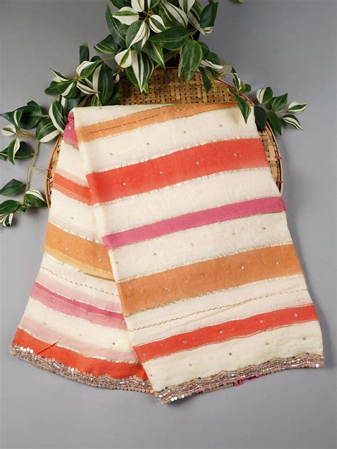 Georgette Saree With Scallop Border Kardhana Sequence Work - Beige ...