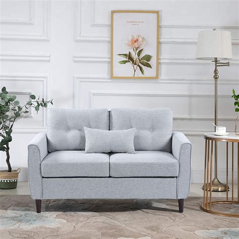 Buy HOMCOM 2 Seat Sofa Double Sofa Loveseat Fabric Wooden Legs Tufted ...