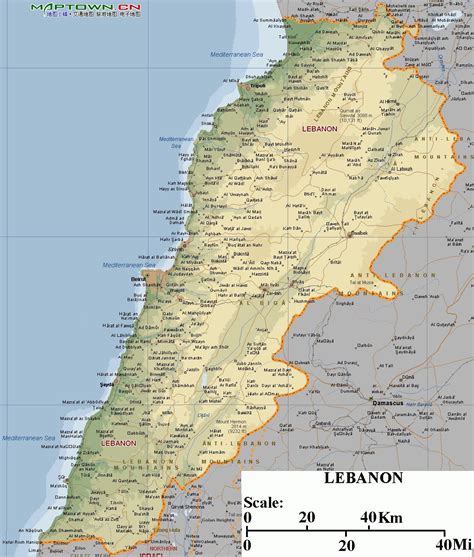 把黎巴嫩英语地图翻译成中文地图，包括图上的所有英文。。图片来自网络。_百度知道